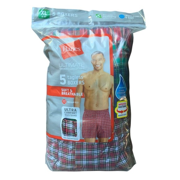 Hanes Mens Yarn Dyed Exposed Comfort Waistband Tagless Boxers Size XL 5 Count - Picture 7 of 7